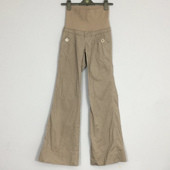 Jolt Maternity Juniors 3 Tan Cotton Blend Pull On Flat Front Flared Leg Khakis - Picture 1 of 11